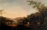Thomas Gainsborough An Extensive River Landscape with Cattle and a Drover and Sailing Boats in the distance oil painting reproduction
